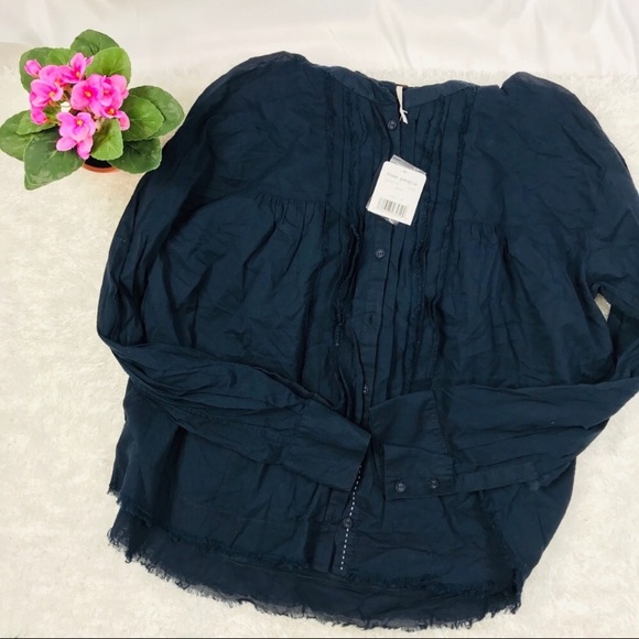 NWT Free People Breezy Buttondown Hoodie Navy S - Picture 6 of 8